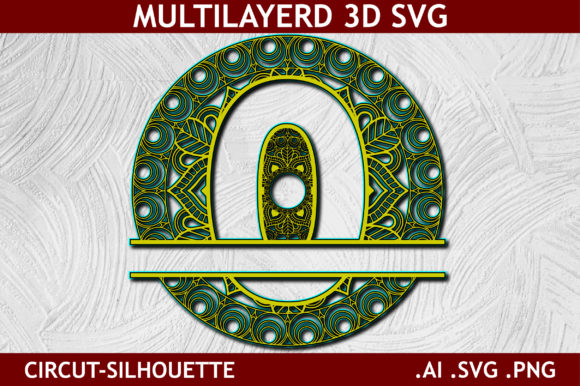 3D SVG Shapes: Split Alphabet Layered O Mandala