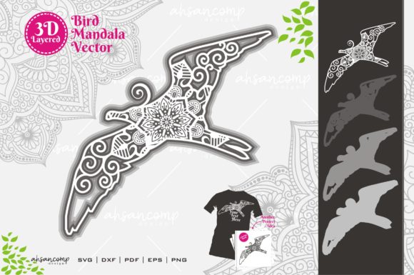 Bird Mandala 3D SVG for Shadow Boxes & Web