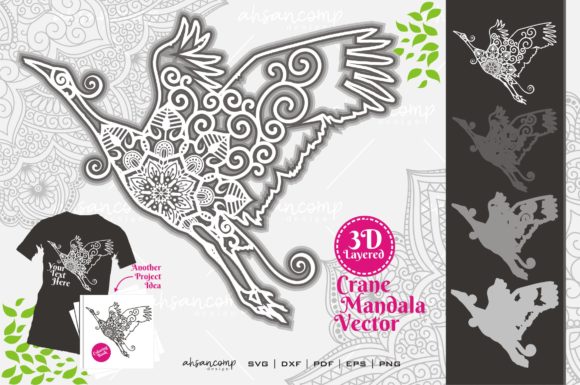 Crane Mandala Vector 5 3D SVG for Shadow Boxes