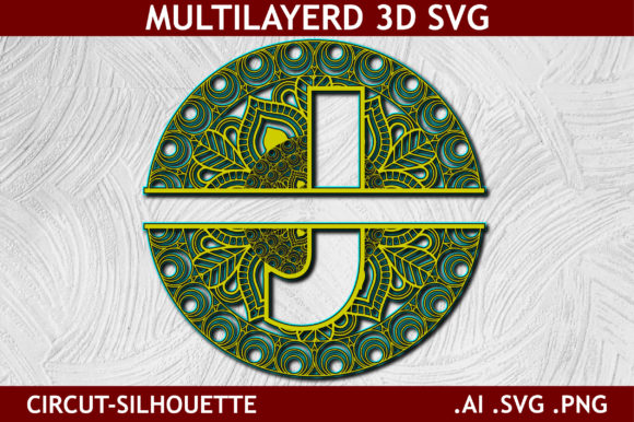 Split Alphabet Layered J Letter Mandala 3D SVG Shapes