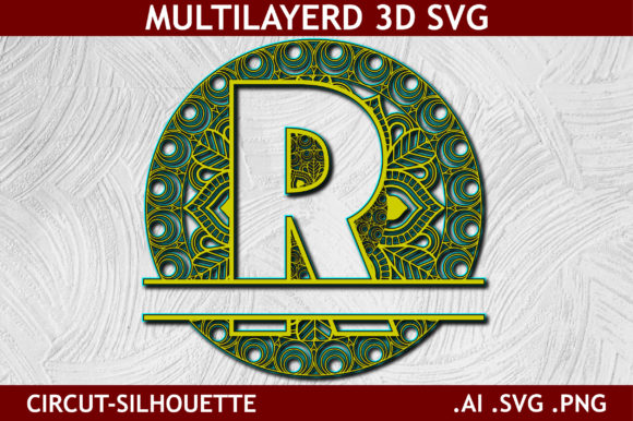Split Alphabet Layered R Letter Mandala: 3D SVG Shapes
