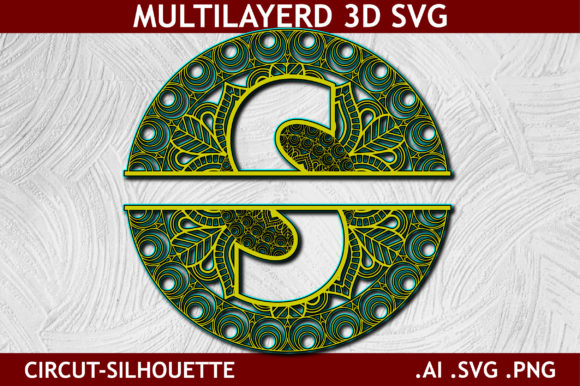 Split Alphabet Layered S Letter Mandala 3D SVG Shapes